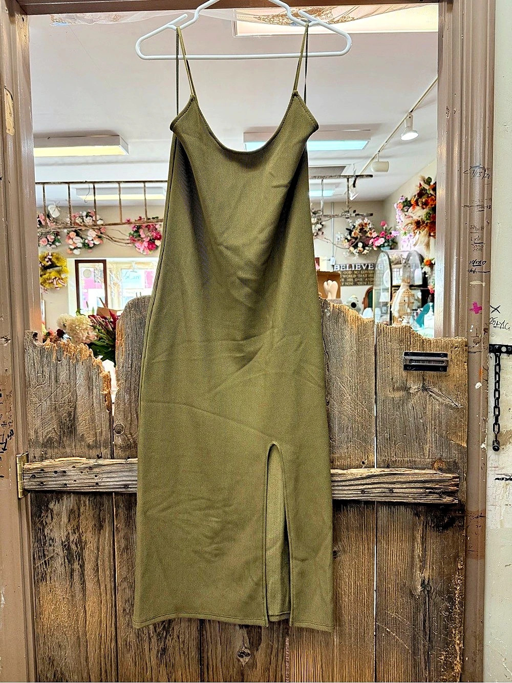 TOPSHOP Women’s Ribbed Slit Maxi Dress in Green